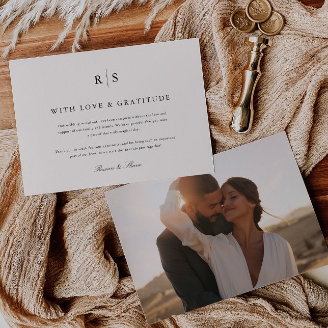 Carte De Remerciements Photo Mariage classique noir & écrin noir (Créateur téléchargé)