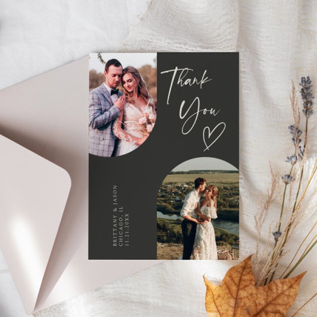 Carte De Remerciements Photo Mariage de charbon à double arc (Créateur téléchargé)