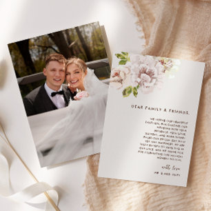 Carte De Remerciements Photo Mariage de la crème d'ivoire Florale moderne