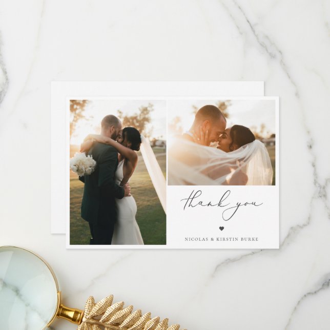Carte De Remerciements Photo Mariage de script Boho moderne (Devant/Arrière en situation)