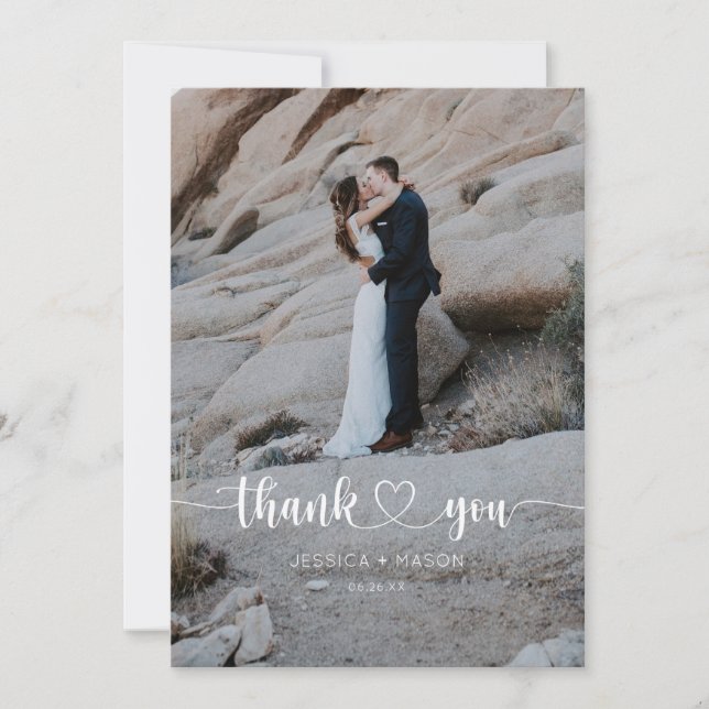 Carte de remerciements photo Mariage de script car (Devant)