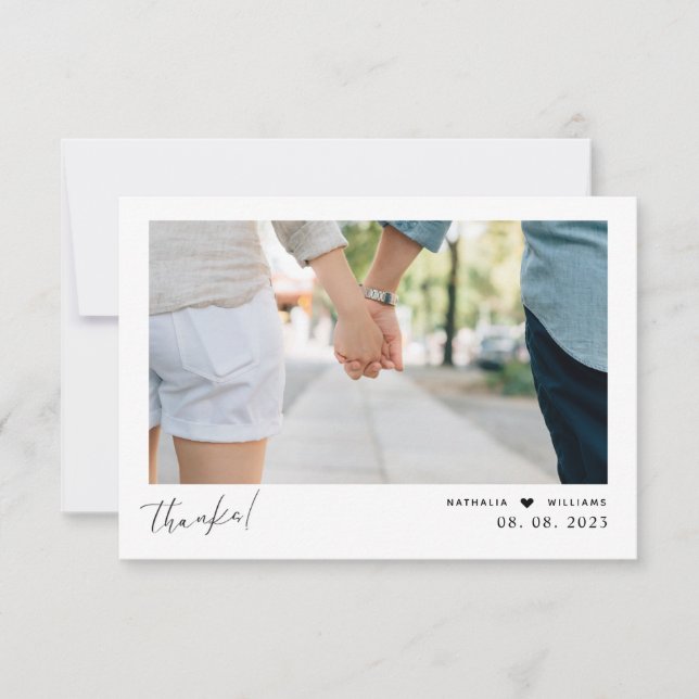 Carte de remerciements photo Mariage de script car (Devant)