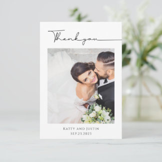 Carte De Remerciements Photo Mariage de script minimaliste personnalisabl