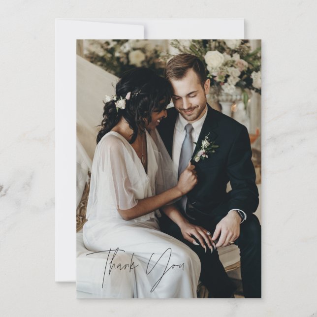 Carte de remerciements photo Mariage de script mod (Devant)