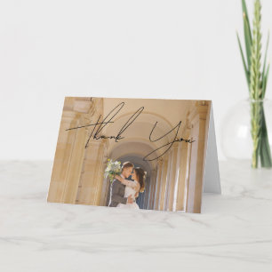 Carte De Remerciements Photo Mariage de Scripts blanc et noir moderne