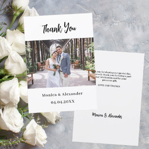 Carte de remerciements photo mariage en écriture s