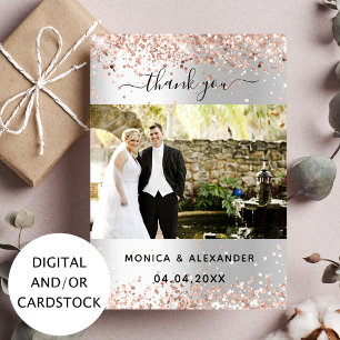 Carte de remerciements photo mariage en or rose ar