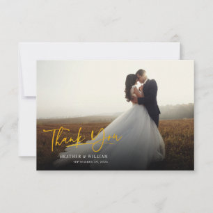 Carte De Remerciements Photo Mariage Faux Or Lettre Manuscrite