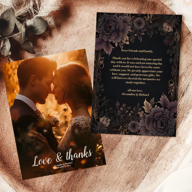 Carte De Remerciements Photo Mariage gothique royal victorien (Créateur téléchargé)