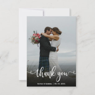 Carte de remerciements photo Mariage lettres main 