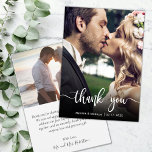 Carte de remerciements photo Mariage lettres main<br><div class="desc">Carte de remerciements photo Mariage Lettré à la main moderne. Mariage moderne élégant merci modèle de carte postale avec une photo verticale complète sur le devant avec le texte superposé "Merci" dans une police de caractères de script de typographie en blanc sur l'image. Personnalisez le nom personnalisé et le message...</div>