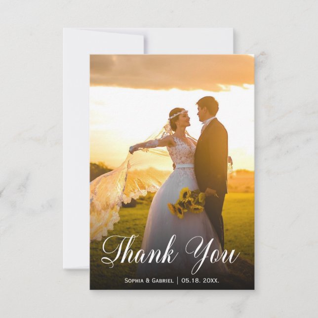 Carte de remerciements photo Mariage lettres main  (Devant)