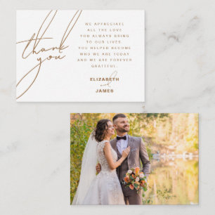Carte de remerciements photo Mariage minimal Gold 