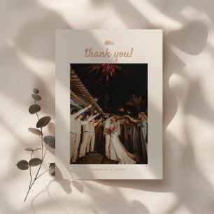 Carte De Remerciements Photo Mariage minimaliste en feuille de palme beig