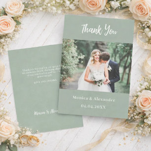 Carte de remerciements photo mariage moderne Sage 