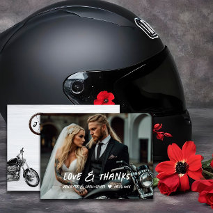 Carte de remerciements photo Mariage moto moderne