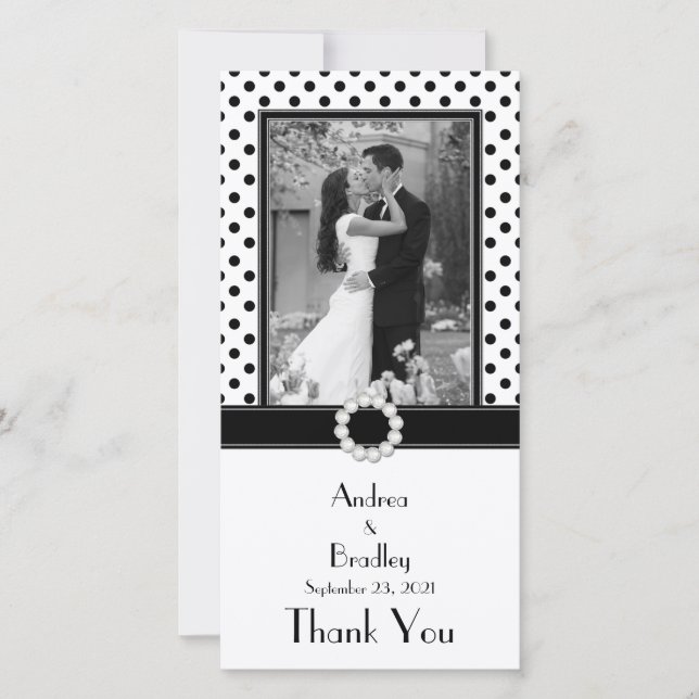Carte De Remerciements Photo Mariage noir blanc Polka (Devant)