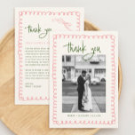Carte De Remerciements Photo Mariage rose et vert dessinée à la main<br><div class="desc">Cartes de remerciements pour le Mariage rose et vert tiré à la main</div>