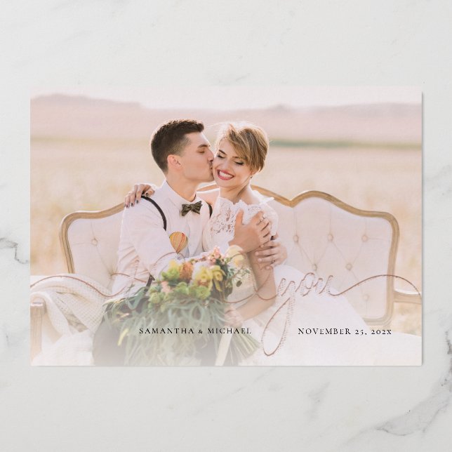 Carte de remerciements photo Mariage rose Gold Foi (Recto)