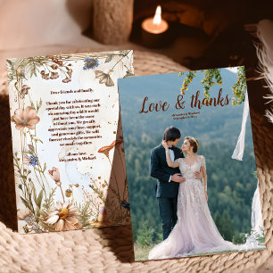 Carte De Remerciements Photo Mariage Rustique Aquarelle en Forêt