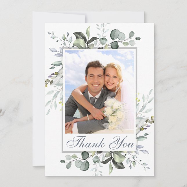 Carte De Remerciements PHOTO Mariage Simplement Eucalyptus (Devant)