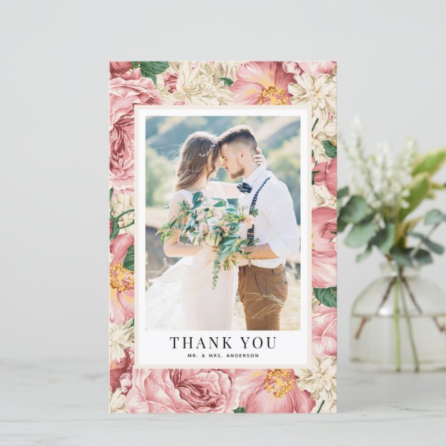Carte de remerciements photo Mariage vintage Fleur (Debout devant)