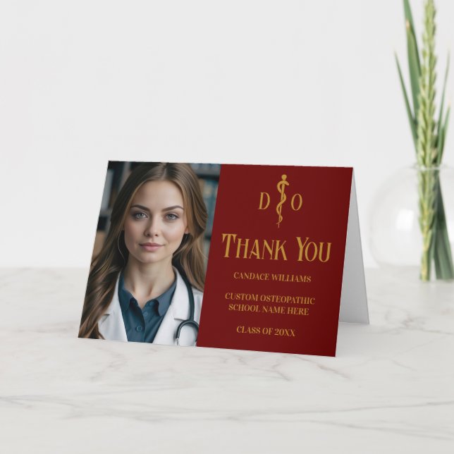 Carte De Remerciements Photo Maroon Gold Osteopathic Doctor (Devant)