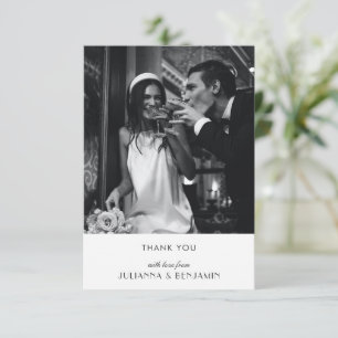 Carte De Remerciements Photo minimaliste de Mariage noir blanc Art déco