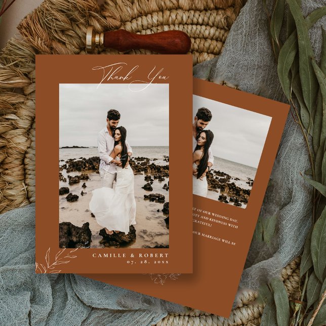 Carte De Remerciements Photo minimaliste moderne Terra Cotta (Créateur téléchargé)