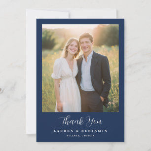 Carte De Remerciements Photo Minimaliste Navy Chaud