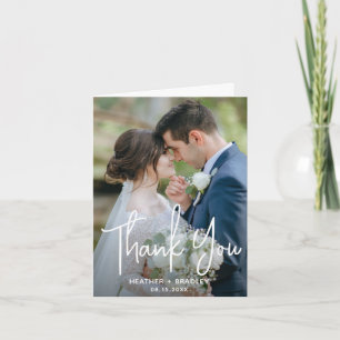 Carte De Remerciements Photo minimaliste noir et blanc Mariage moderne