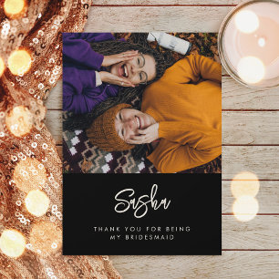 Carte De Remerciements Photo moderne contemporaine noir de Bridesmaid