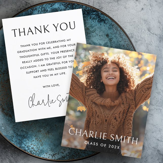 Carte De Remerciements Photo moderne graduation blanche (Modern photo white graduation thank you card)