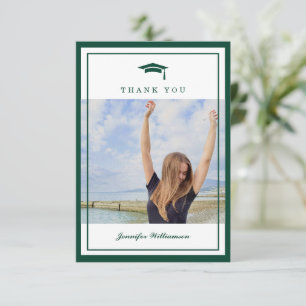 Carte De Remerciements Photo moderne Green Elegant Script Graduation