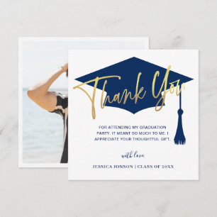 Carte De Remerciements PHOTO Moderne Simple Golden Marine Graduation