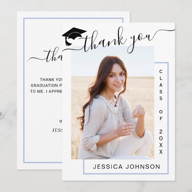 Carte De Remerciements PHOTO Moderne Simple Minimaliste Graduation (Devant / Derrière)
