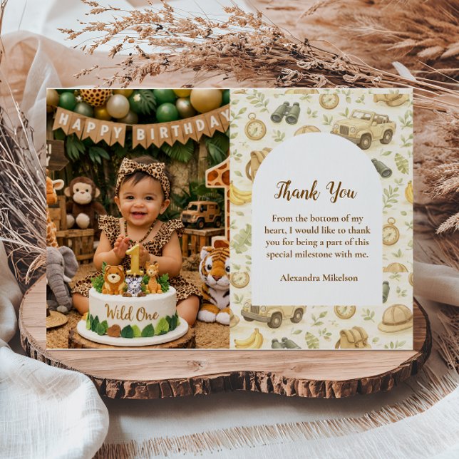 Carte De Remerciements Photo Neutral Safari Animals Wild One First Birthd (Créateur téléchargé)