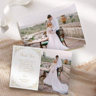 Carte De Remerciements Photo Or Mariage Écriture Botanique Vintage