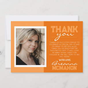 Carte de remerciements photo Orange & White Gradua