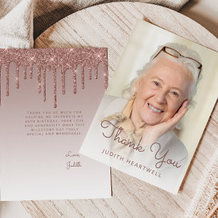 Carte De Remerciements Photo Pailleté Rose Gold Goutte 80ème Anniversaire