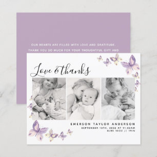 Carte de remerciements photo papillon budget