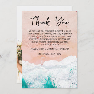 Carte De Remerciements Photo personnalisée Mariage de plage côtière tropi
