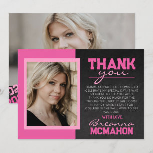 Carte de remerciements photo Pink Chalkboard Gradu