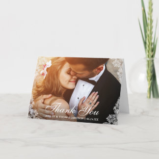 Carte De Remerciements Photo plié avec bordure en dentelle de remerciemen
