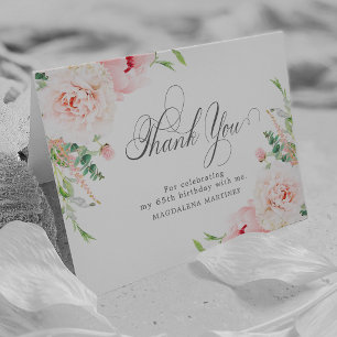 Carte De Remerciements Photo plié Fleurs rose pastel 65e Anniversaire