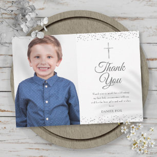 Carte De Remerciements Photo Poussière d'Étoiles Argent Première Sainte C