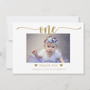 Carte De Remerciements Photo Premier Anniversaire Violet Or