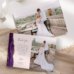 Carte De Remerciements Photo Purple Agate Gold Blush Mariage