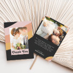 Carte De Remerciements Photo Rainbow Dark Flat des années 70 de la Retro<br><div class="desc">Ce carte de remerciements moderne rétro des années 70 arc-en-ciel plat sombre est parfait pour votre simple orange vintage, or rose, et mariage rose vif. Conçu avec des éléments d'une arche boho classique et colorée et des rayures super minimalistes. L'aménagement a une atmosphère abstraite de plage tropicale unique, idéale pour...</div>