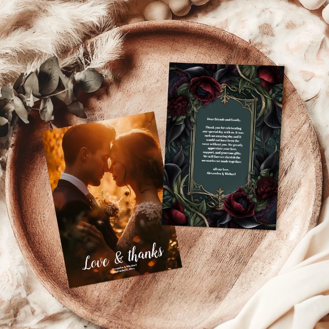 Carte De Remerciements Photo Red Roses gothique Mariage d'Halloween (Créateur téléchargé)